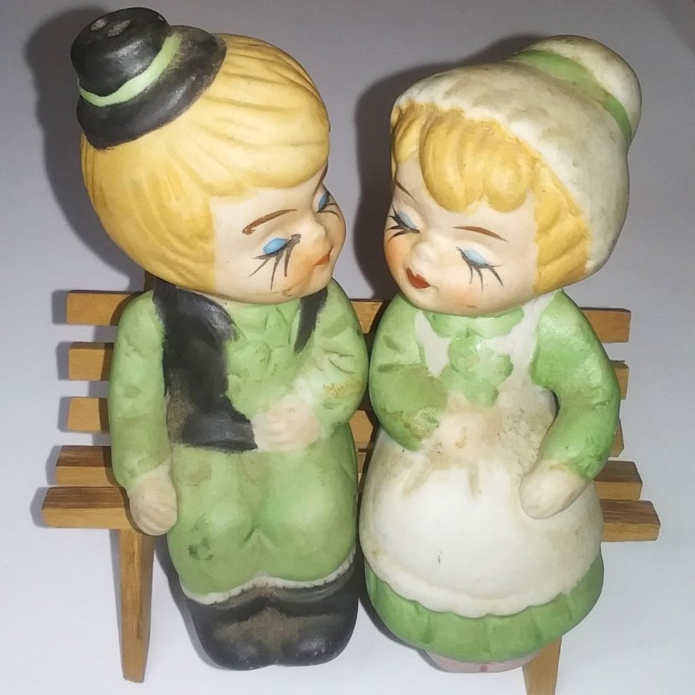 #14 Country Folk Sitting on Bench Salt and Pepper Shakers Set